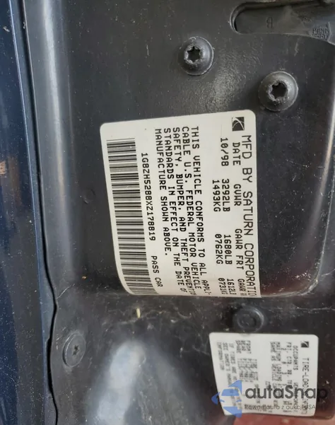 1999 Saturn Sl1 из США, поврежденный, VIN 1G8ZH5288XZ178819